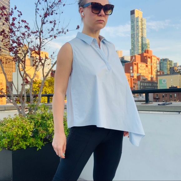 🚢 NWT BECKEN High-Low Sleeveless Blue Blouse - Picture 9 of 16